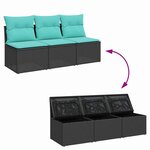vidaXL Canapé de jardin avec coussins 3 places noir résine tressée