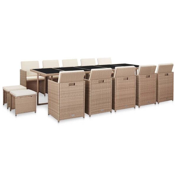 Salon de jardin meuble d'extérieur ensemble de mobilier avec coussins 15 pièces résine tressée beige 02_0018286