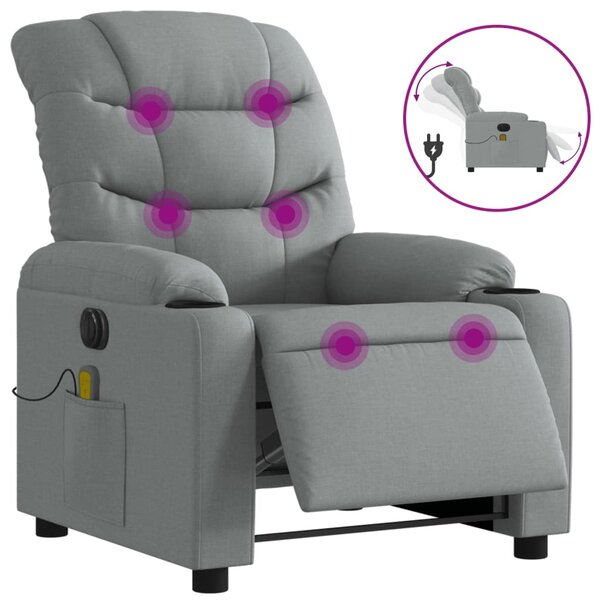 vidaXL Fauteuil de massage inclinable électrique gris clair tissu
