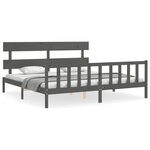 vidaXL Cadre de lit avec tête de lit gris 200x200 cm bois massif