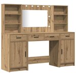 vidaXL Ensemble de table de maquillage avec LED 3 Pièces Chêne artisanal
