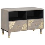 vidaXL Meuble TV avec étagère Gris et or Bois de manguier massif
