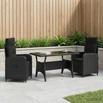 vidaXL Ensemble de repas extérieur 3 pc Noir polyrotin