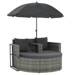 vidaXL Canapé de jardin 2 places avec coussins et parasol Gris