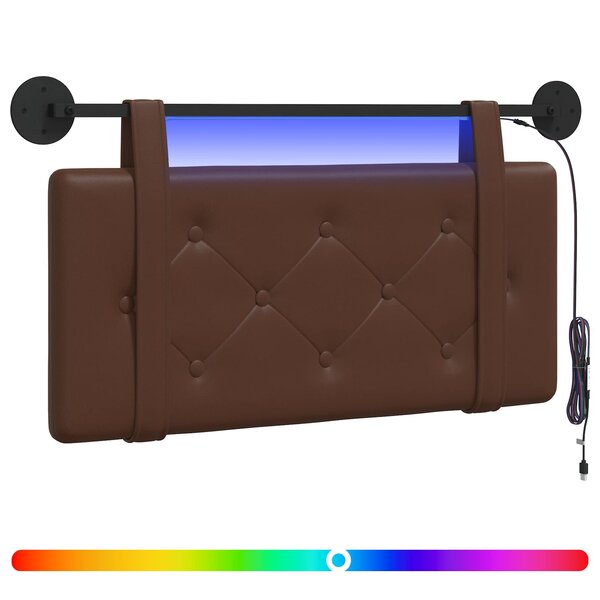 vidaXL Tête de lit suspendue Avec lumière LED Marron Simili cuir