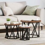 vidaXL Table d'appoint empilable 3 Pièces Chêne fumé 53 x 53 x 40 cm