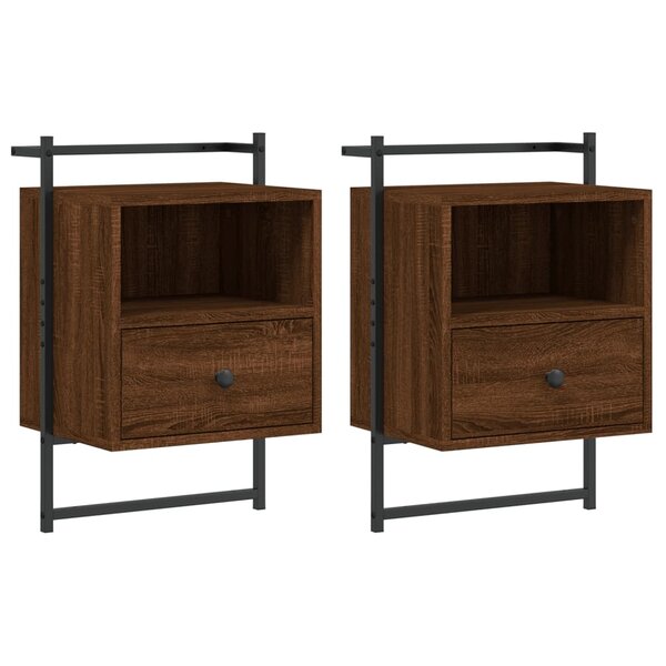 vidaXL Table de chevet murale 2 Pièces chêne marron 40x30x61 cm