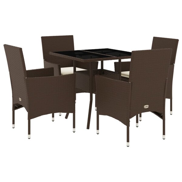 vidaXL Ensemble à manger de jardin et coussins 5Pièces marron rotin verre