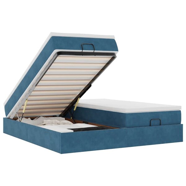 VidaXL Cadre de lit ottoman avec matelas bleu foncé 160x200 cm velours
