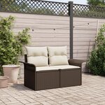 vidaXL Canapé de jardin 2 places avec rangement et coussins en Rattan Marron