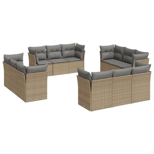 vidaXL Salon de jardin avec coussins 12 Pièces beige résine tressée