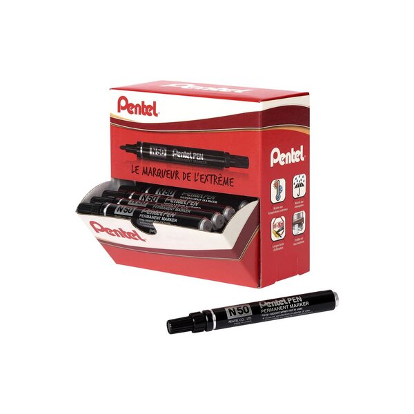 N50 - Marqueur permanent pointe ogive trait 1,5 mm - Noir - Boîte de 36 (paquet 36 unités)