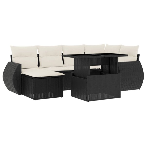 vidaXL Salon de jardin 7 Pièces avec coussins noir résine tressée