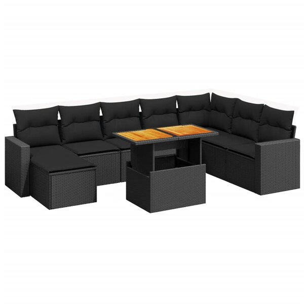 vidaXL Salon de jardin 9 Pièces avec coussins noir résine tressée