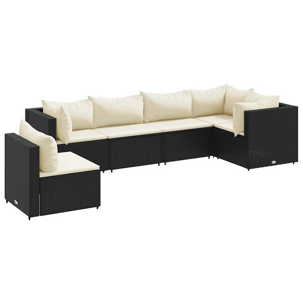 vidaXL Salon de jardin 6 Pièces avec coussins Noir Résine tressée