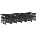 vidaXL Ensemble à manger de jardin 13 Pièces coussins noir résine tressée