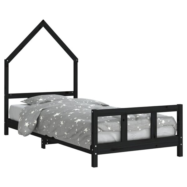 vidaXL Cadre de lit pour enfants noir 90x200 cm bois de pin massif