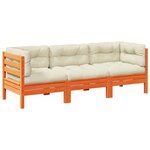 vidaXL Salon de jardin 3 Pièces avec coussins cire marron bois pin massif