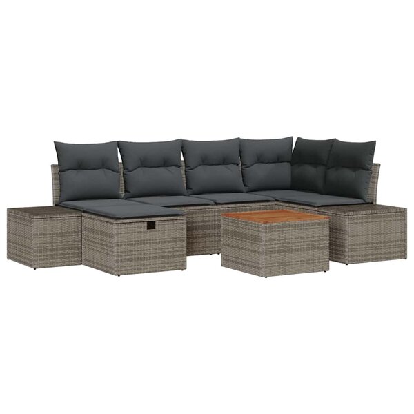vidaXL Ensemble de canapé de jardin avec coussin 7 Pièces Gris Poly rotin