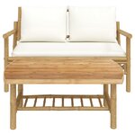 vidaXL Salon de jardin 2 Pièces avec coussins blanc crème bambou