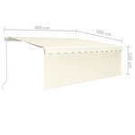 vidaXL Auvent manuel rétractable avec store et LED 4x3 m Crème