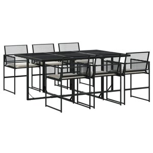 vidaXL Ensemble à manger de jardin coussins 7 Pièces noir résine tressée