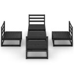 vidaXL Salon de jardin 5 Pièces noir bois de pin massif