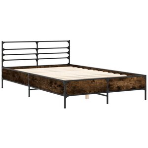 vidaXL Cadre de lit chêne fumé 140x200 cm bois d'ingénierie et métal