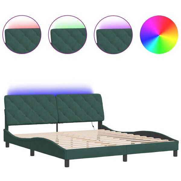vidaXL Cadre de lit avec LED sans matelas vert foncé 180x200 cm velours