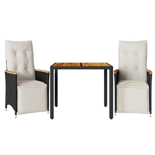 vidaXL Ensemble de bistro de jardin 3 Pièces coussins noir poly rotin