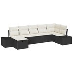 vidaXL Ensemble de Canapé de Jardin 7 Pièces avec Coussins Noir en Poly Rotin