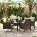 vidaXL Ensemble de salle à manger de jardin de 5 pièces avec coussins marron en poly rattan