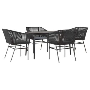 vidaXL Ensemble à manger de jardin et coussins 5 Pièces noir rotin verre