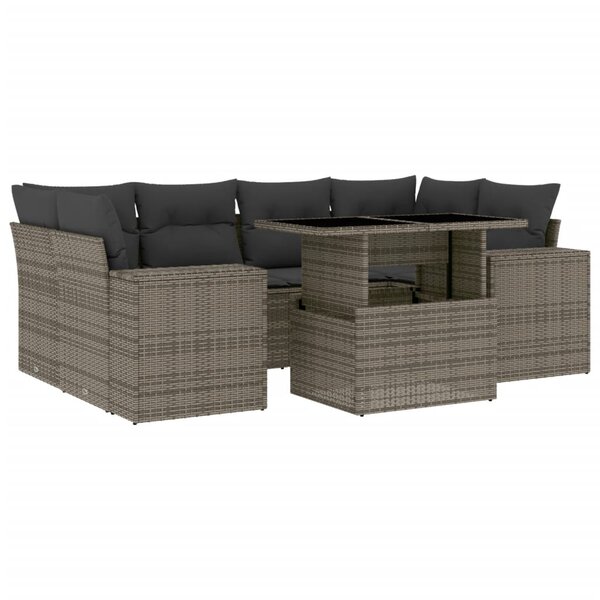 vidaXL Salon de jardin avec coussins 7 Pièces gris résine tressée