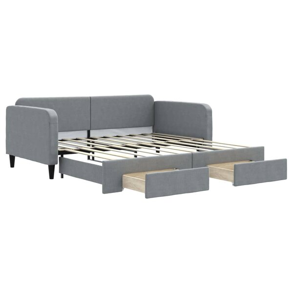 vidaXL Lit de jour avec gigogne et tiroirs gris clair 90x190 cm tissu
