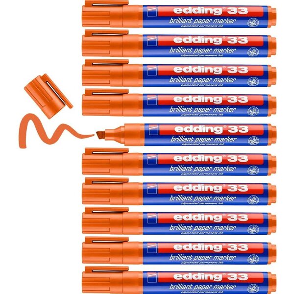 Marqueur Papier Encre Brillante 33 Orange Pointe Biseau 1-5 mm x 10 EDDING