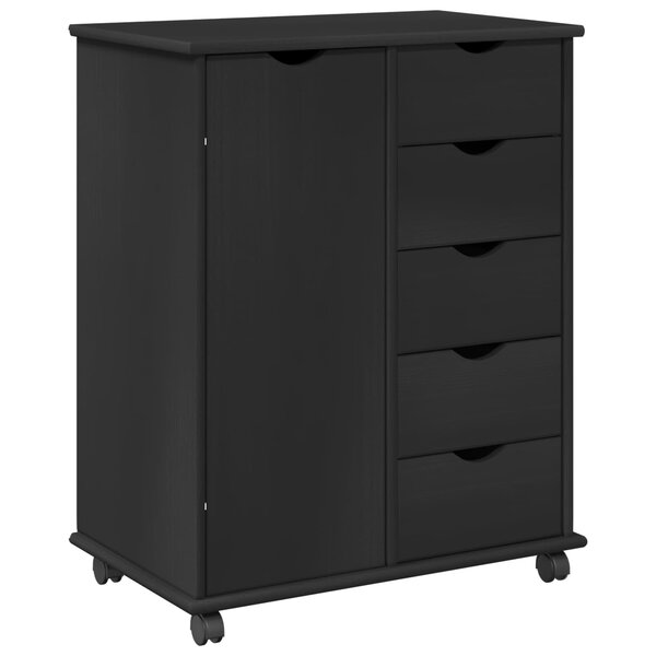 vidaXL Cabinet roulant 63 5 x 39 x 79 cm Bois de Pin Massif Noir