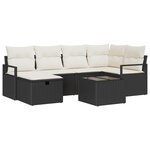 vidaXL Ensemble de Canapés de Jardin 7 Pièces avec Coussins Noir Poly Rotin