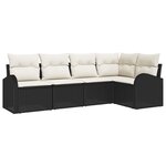 vidaXL Ensemble de canapé de jardin avec coussin 5 Pièces Noir Poly rotin