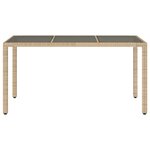 vidaXL Table de jardin avec dessus en verre beige résine tressée