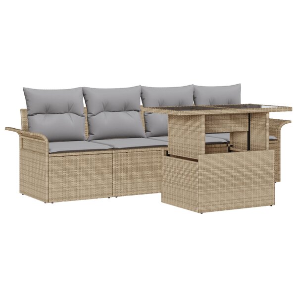 vidaXL Ensemble de canapé de jardin 5 pièces avec coussins en rotin beige