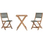 Set bistrot pliable en bois d'acacia FSC avec tressage en corde vert olive - 2 personnes