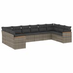 vidaXL Salon de jardin avec coussins 10 Pièces gris résine tressée