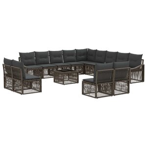 vidaXL Ensemble de canapé de jardin 14 Pièces Gris polyrotin