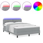 vidaXL lit box spring avec matelas et lumière LED gris clair 140x200 cm tissu