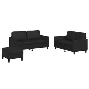 vidaXL Ensemble de canapés 3 Pièces avec coussins Noir Similicuir