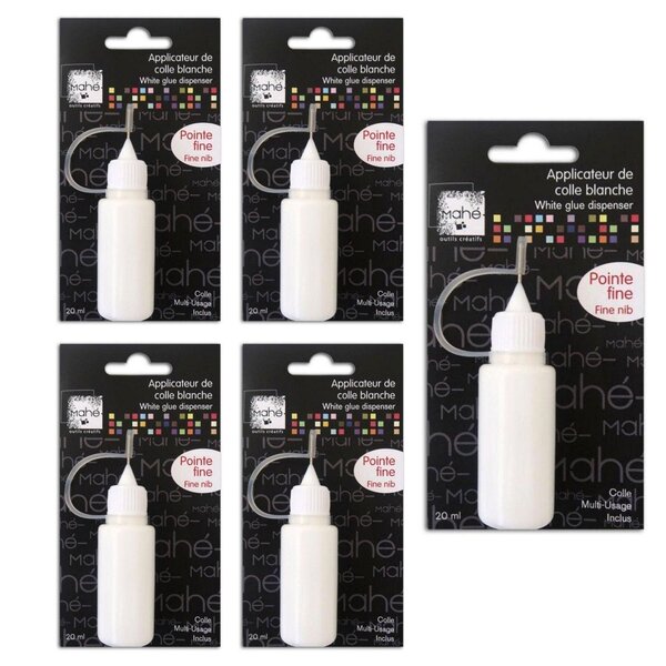 5 tubes de colle blanche pointe fine - 20 ml