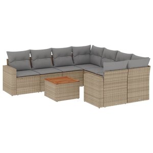 vidaXL Salon de jardin avec coussins 9 Pièces beige résine tressée