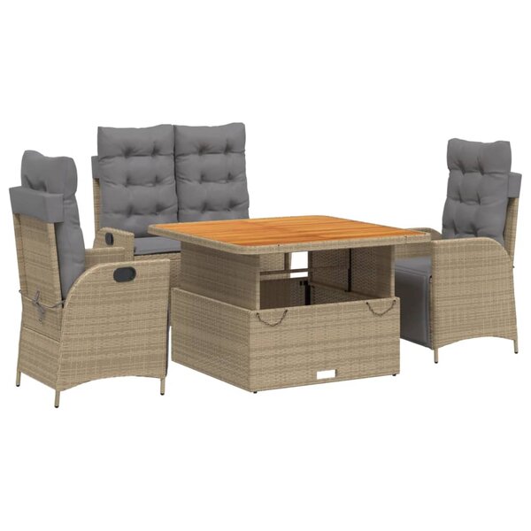 vidaXL Ensemble à manger de jardin coussins 4 Pièces beige résine tressée