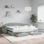 vidaXL Lit de jour avec gigogne et tiroirs gris clair 90x200cm velours